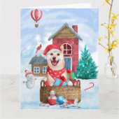 柴犬の犬のクリスマス ドッグハウス カード (黄色い花)