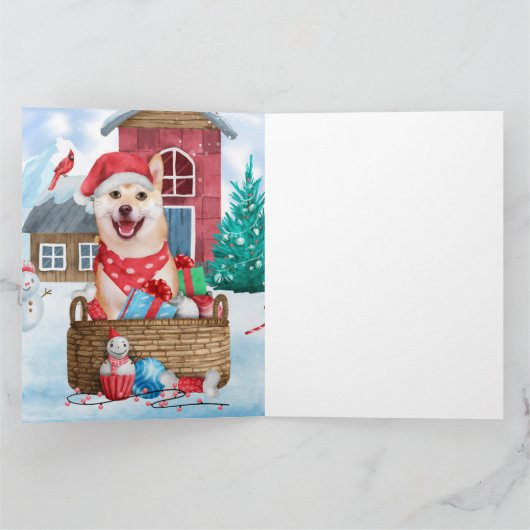 柴犬の犬の雪のクリスマス ドッグハウス カード (内部)