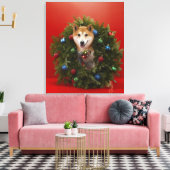 柴犬の犬はクリスマスリースに座って キャンバスプリント (インサイチュ (リビング))