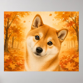 柴犬の秋の森 ポスター