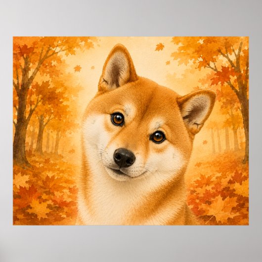 柴犬の秋の森 ポスター (正面)