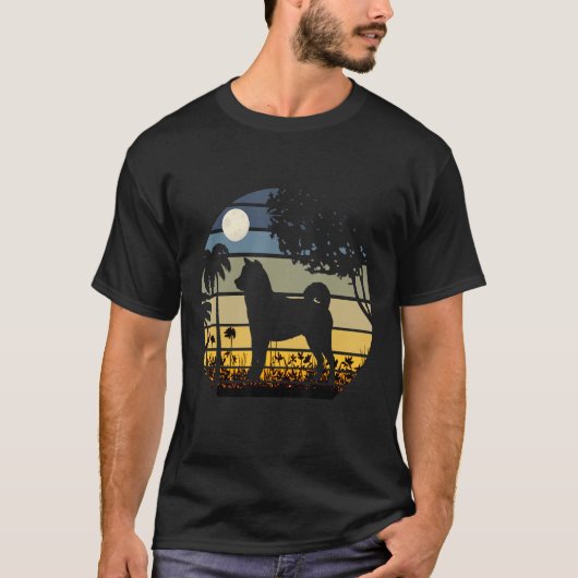 柴犬の花のフィールド月夜 Tシャツ (正面)