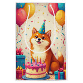 柴犬の誕生日お祝い ミディアムペーパーバッグ (正面)