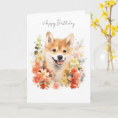 柴犬の誕生日カード #1 カード (黄色い花)