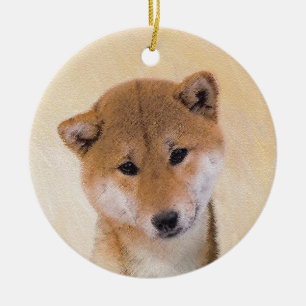柴犬の(赤い)絵画-元の犬の芸術 セラミックオーナメント