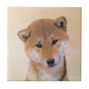 柴犬の(赤い)絵画-元の犬の芸術 タイル
