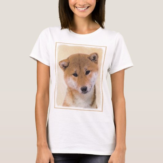 柴犬の(赤い)絵画-元の犬の芸術 Tシャツ (正面)