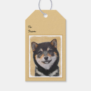 柴犬の(黒およびタン)絵画-犬の芸術 ギフトタグ