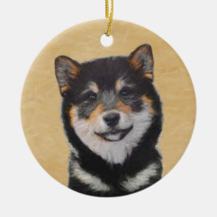 柴犬の(黒およびタン)絵画-犬の芸術 セラミックオーナメント