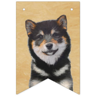 柴犬の(黒およびタン)絵画-犬の芸術 バンティングフラッグ