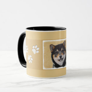 柴犬の(黒およびタン)絵画-犬の芸術 マグカップ