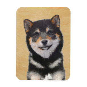 柴犬の(黒およびタン)絵画-犬の芸術 マグネット
