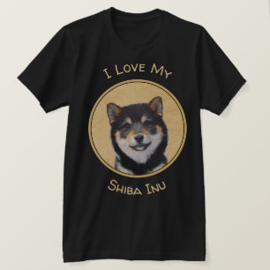 柴犬の(黒およびタン)絵画-犬の芸術 Tシャツ