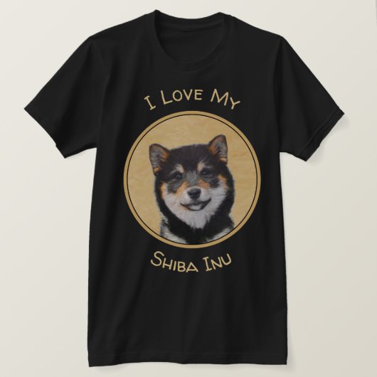 柴犬の(黒およびタン)絵画-犬の芸術 Tシャツ (デザイン正面)