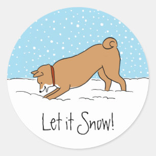 柴犬はそれが休日-おもしろい犬のクリスマスの雪が降るようにしました ラウンドシール