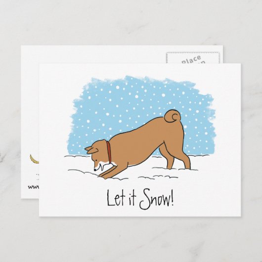 柴犬はそれが幸せな犬の休日-雪が降るようにしました シーズンポストカード (正面/裏面)
