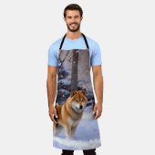 柴犬は雪のクリスマスを許す エプロン (着用した状態)