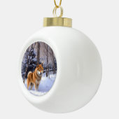 柴犬は雪のクリスマスを許す セラミックボールオーナメント (右)