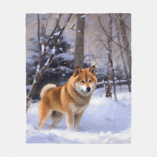 柴犬は雪のクリスマスを許す フリースブランケット (正面)