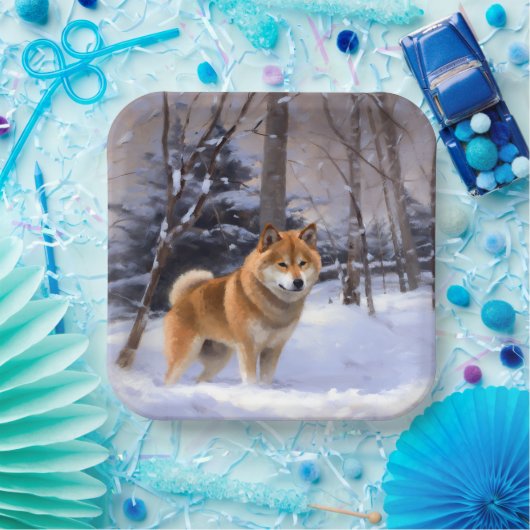 柴犬は雪のクリスマスを許す ペーパープレート (パーティー)