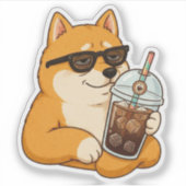柴犬アイスコーヒー クールステッカー シール (正面)