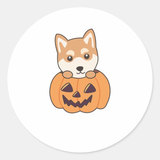 柴犬インパンプキンスイートドッグスハッピーハローウィン ラウンドシール (正面)