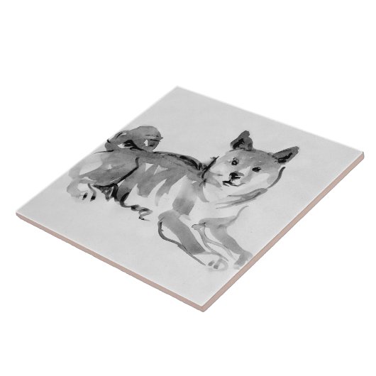 柴犬オリジナル絵画の2ドッグイヤー誕生日T タイル (側面)