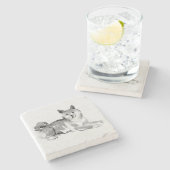 柴犬オリジナル絵画の2犬の年2018石 ストーンコースター (横)