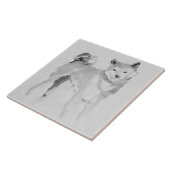 柴犬オリジナル絵画の3ドッグイヤー誕生日T タイル (側面)