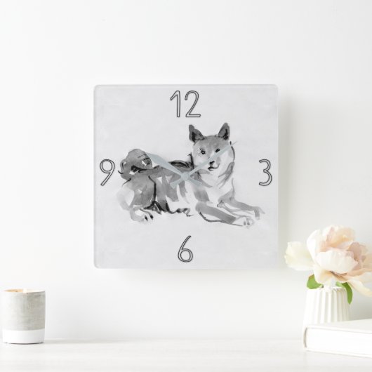 柴犬オリジナル絵画ズドッグイヤー誕生日WC2 スクエア壁時計 (ホーム)