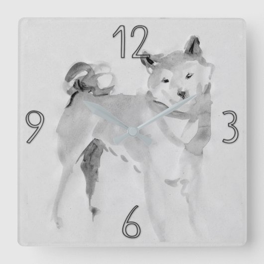 柴犬オリジナル絵画ズドッグイヤー誕生日WC3 スクエア壁時計 (正面)