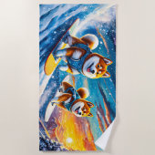 柴犬オンスノーボードデザインバイリッチアメンギル ビーチタオル (正面)