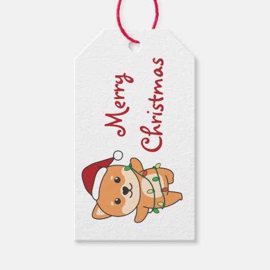 柴犬クリスマスウィンターキュートドッグズホリデー ギフトタグ (正面)