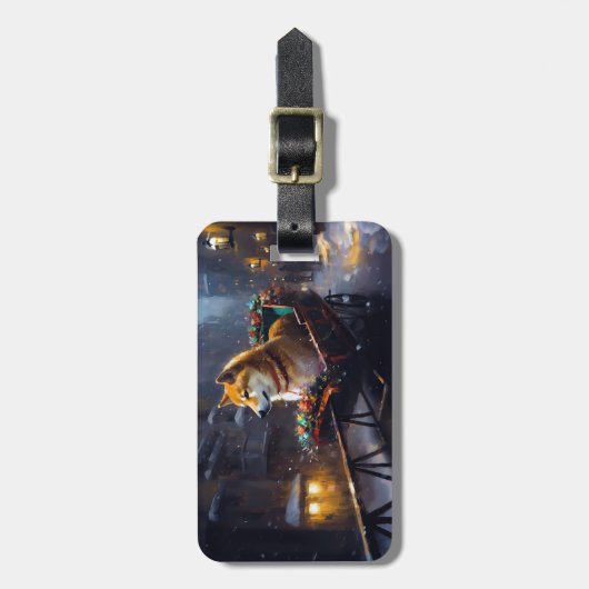 柴犬クリスマスフェスティバルシーズン ラゲッジタグ (正面縦)