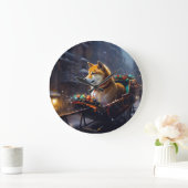 柴犬クリスマスフェスティバルシーズン ラージ壁時計 (ホーム)