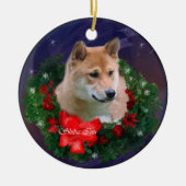 柴犬クリスマスプレゼントオーナメント セラミックオーナメント (正面)