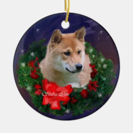 柴犬クリスマスプレゼントオーナメント セラミックオーナメント