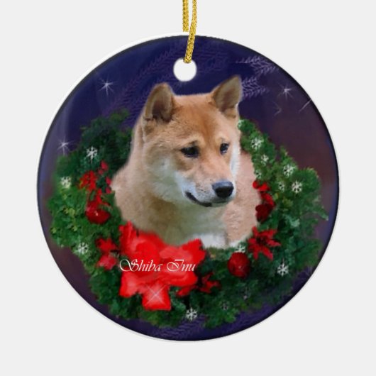 柴犬クリスマスプレゼントオーナメント セラミックオーナメント (正面)