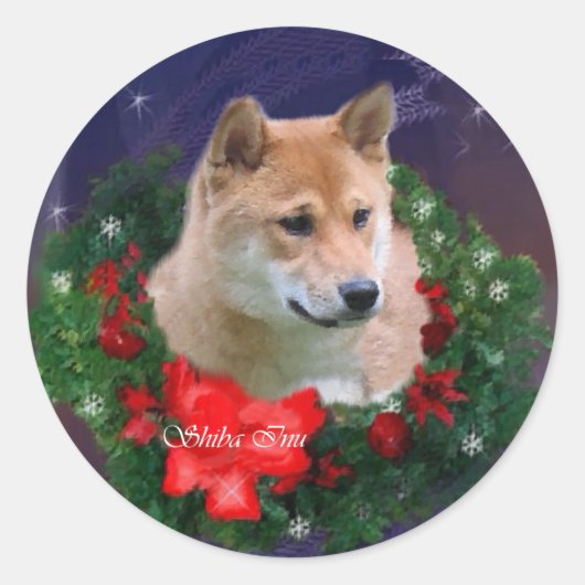 柴犬クリスマスプレゼント ラウンドシール (正面)
