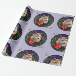 柴犬クリスマスリース ラッピングペーパー