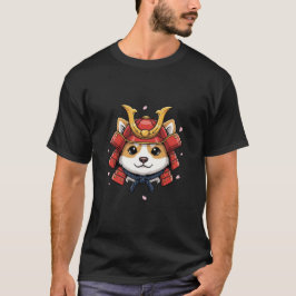柴犬サムライ顔、日本武者鎧兜 Tシャツ