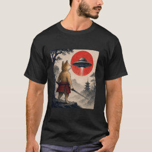 柴犬サムライUFOヴィンテージ日本浮世絵犬 Tシャツ