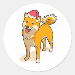 柴犬サンタクロース犬クリスマス ラウンドシール