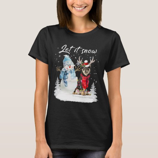 柴犬サンタドッグクリスマス雪だるまクリスマスパジャマ Tシャツ (正面)