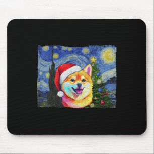 柴犬サンタハットクリスマススターリーナイトアートドッグ マウスパッド