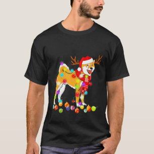 柴犬サンタハットクリスマスツリーライトドッグ恋人 Tシャツ