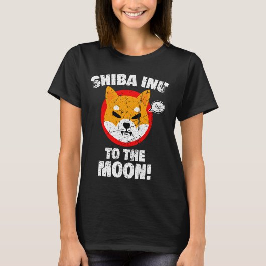 柴犬シブHODLへ月のミーム暗号 Tシャツ (正面)