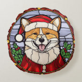 柴犬ステンドグラスのクリスマス ラウンドクッション (正面)