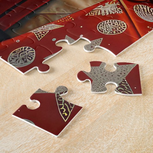 柴犬ドッグとクリスマスプレゼント暖炉 ジグソーパズル (側面)