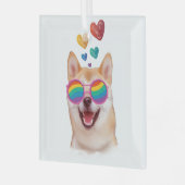 柴犬ドッグとハートバレンタインデー ガラスオーナメント (正面左)